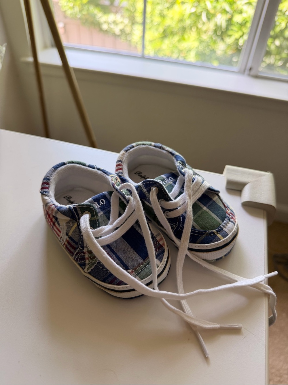 Polo Ralph Lauren Baby Plaid Lace-Up Shoes in Blue and Green - Size 3